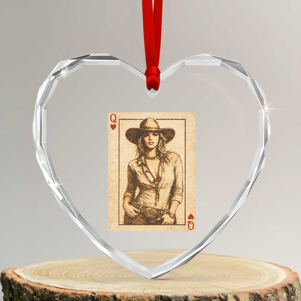 Funny Western Valentine Cowgirl Queen of Hearts Card Heart Crystal Glass Ornament TS11 Transparent Glass 3'' Heart Print Your Wear