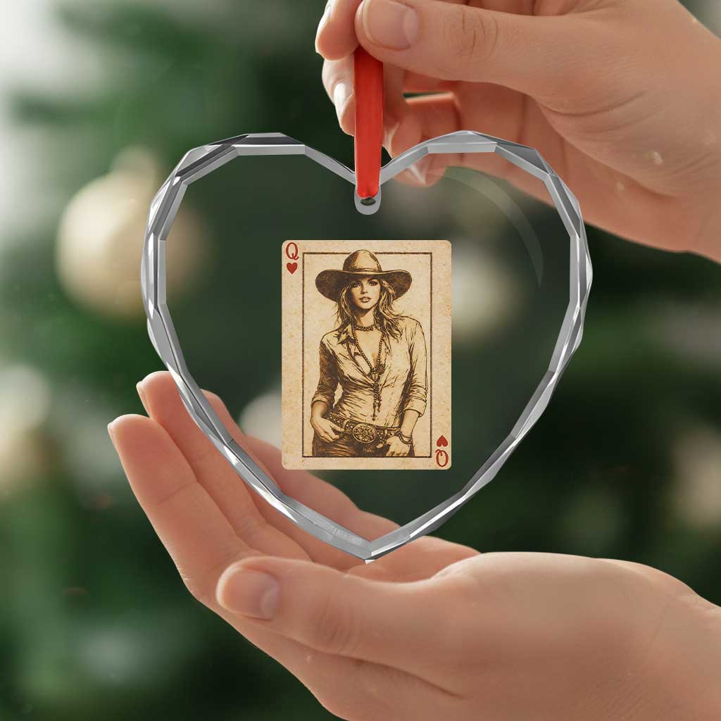 Funny Western Valentine Cowgirl Queen of Hearts Card Heart Crystal Glass Ornament TS11 Print Your Wear
