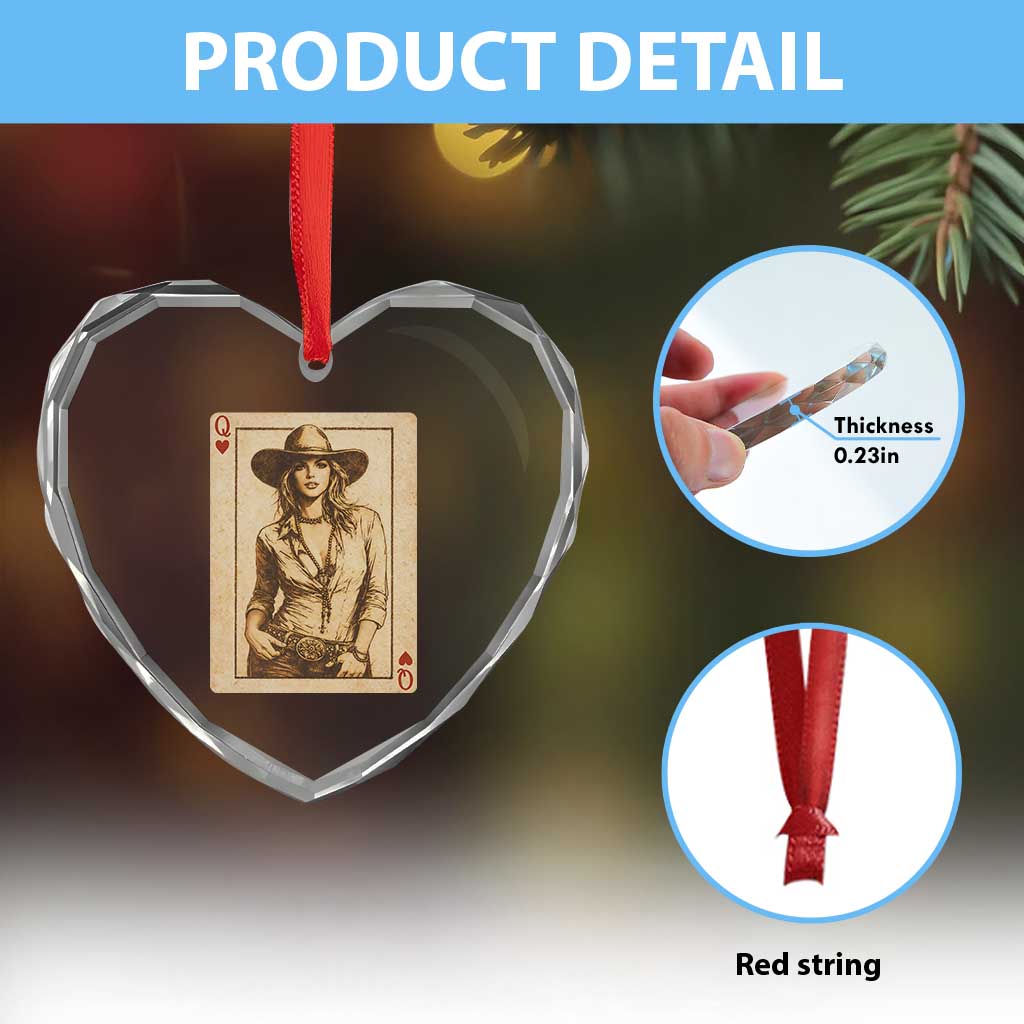 Funny Western Valentine Cowgirl Queen of Hearts Card Heart Crystal Glass Ornament TS11 Print Your Wear
