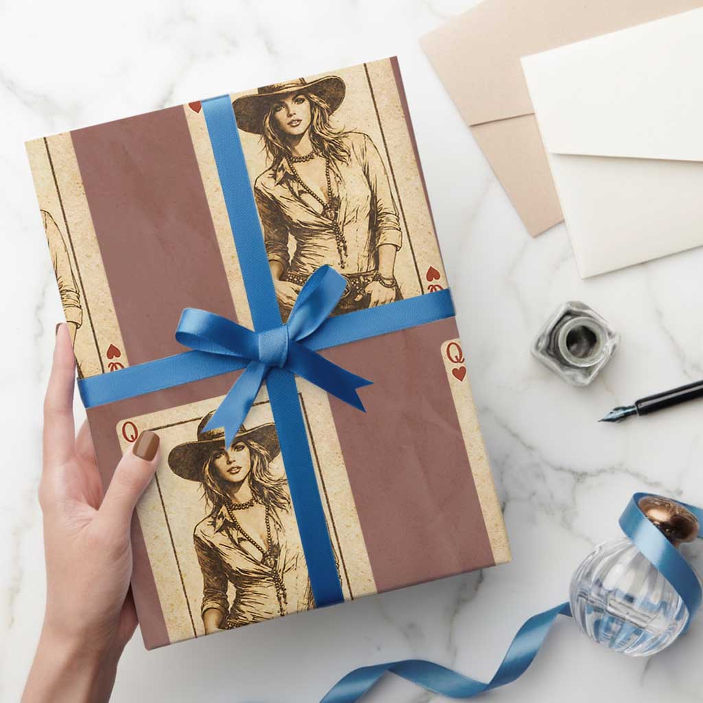 Funny Western Valentine Cowgirl Queen of Hearts Card Wrapping Paper Roll TS11 Mocha Print Your Wear