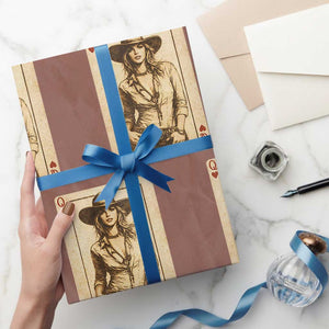 Funny Western Valentine Cowgirl Queen of Hearts Card Wrapping Paper Roll TS11 Mocha Print Your Wear