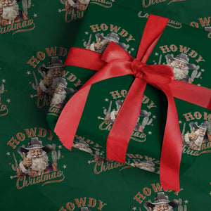 Funny Western Xmas Wrapping Paper Roll Howdy Christmas Retro Cowboy Santa Country TS11 Green Print Your Wear