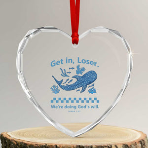 Funny Whale Shark Christian Bible Jonah 1:17 Heart Crystal Glass Ornament Get In Loser We're Doing God's Will TS02 Transparent Glass 3'' Heart Print Your Wear