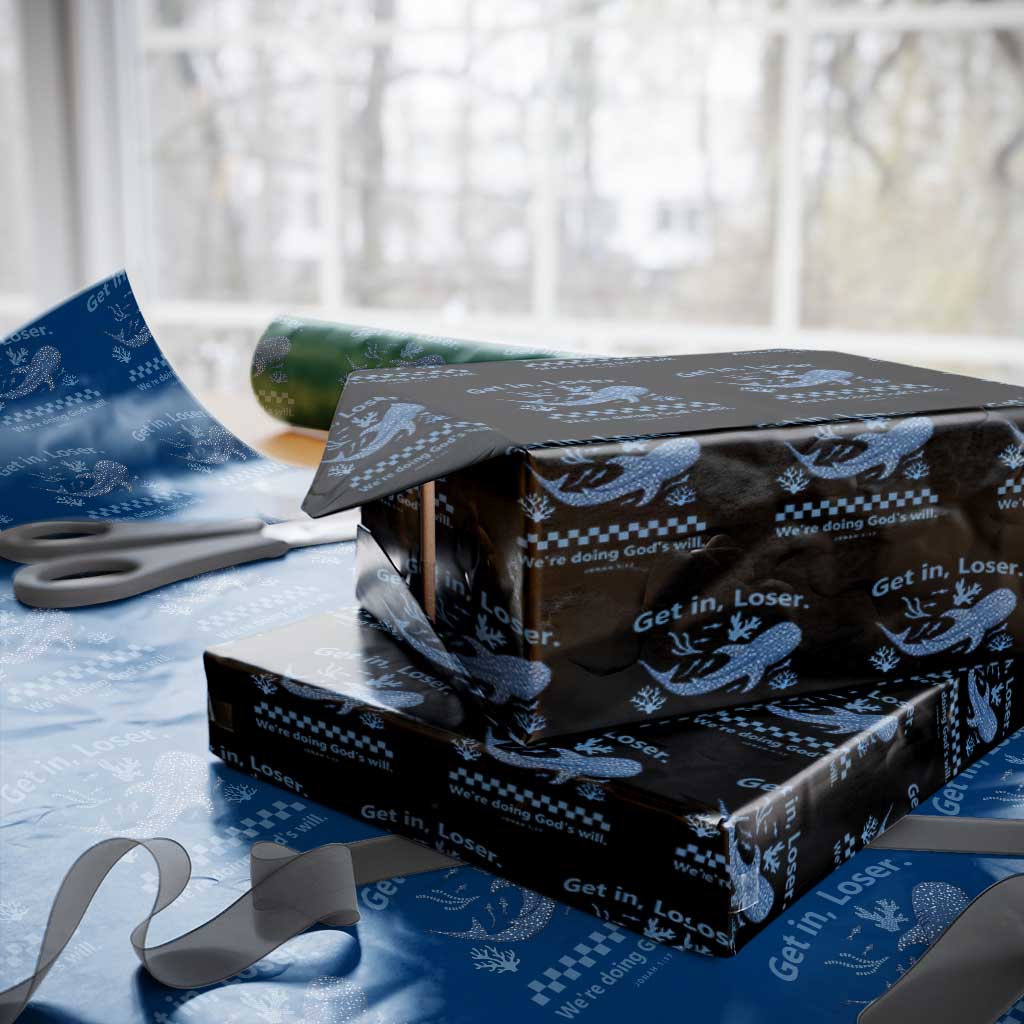 Funny Whale Shark Christian Bible Jonah 1:17 Wrapping Paper Roll Get In Loser We're Doing God's Will TS02 Black Print Your Wear