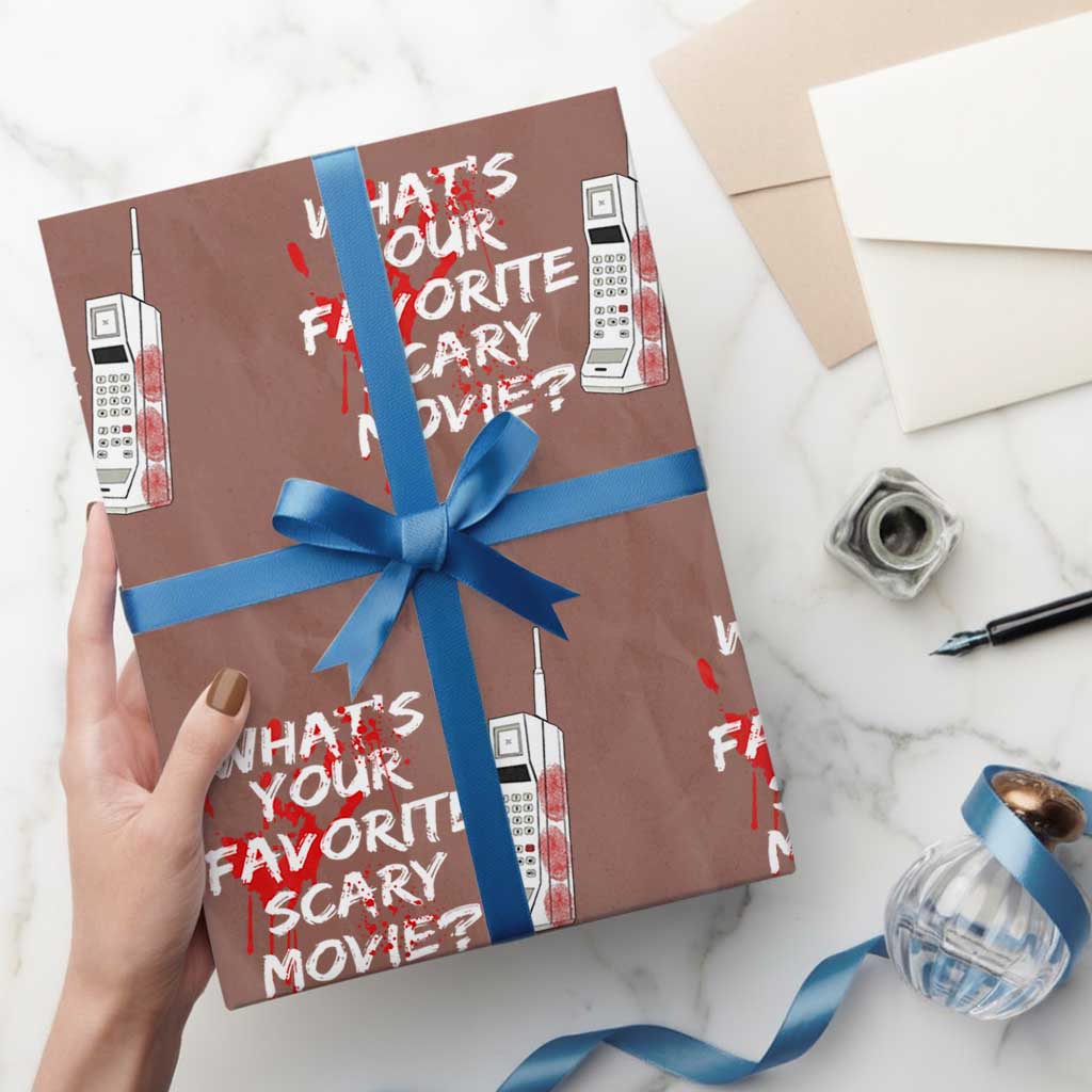 Funny Whats Your Favorite Scary Movie Wrapping Paper Roll Halloween Horror Film Lover TS11 Mocha Print Your Wear