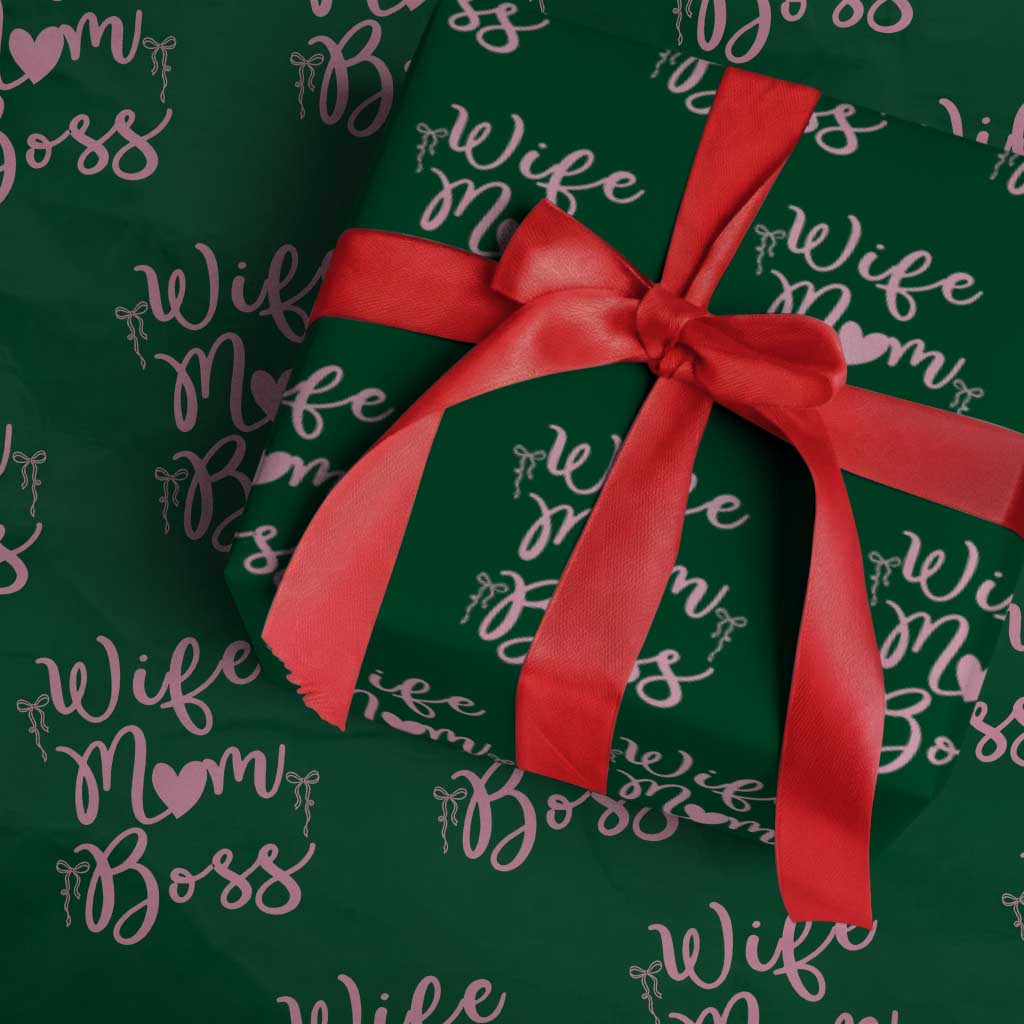 Funny Wife Mom Boss Wrapping Paper Roll Girly Pink Bows Mothers Day Gift TS12 Green Print Your Wear