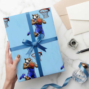 Funny Wildcat Dunking Basketball Wrapping Paper Roll Gift For Sports Fan TS12 Light Blue Print Your Wear