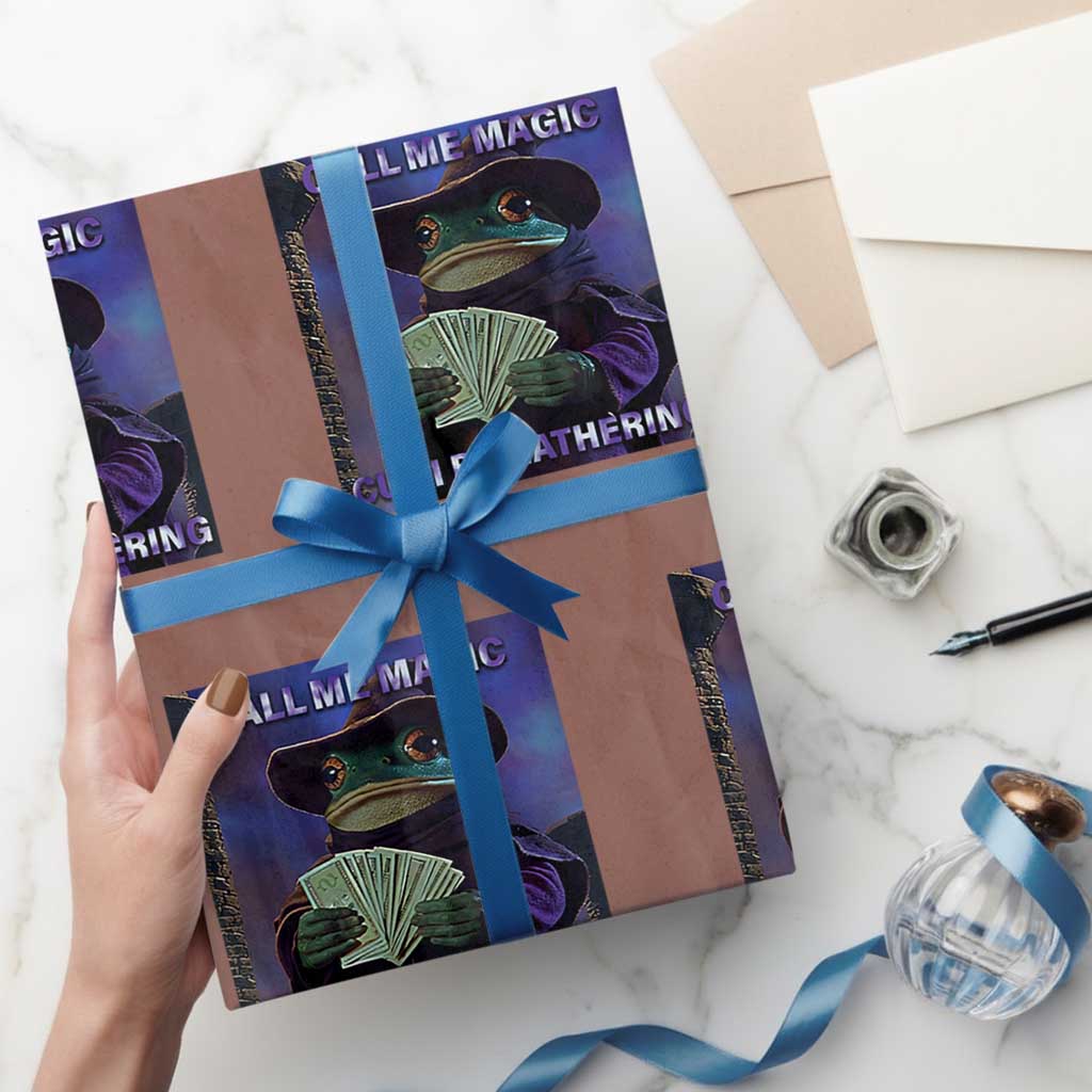 Funny Wizard Frog Fantasy Meme Wrapping Paper Roll Call Me Magic Cuz I Be Gathering MTG Gamer TS02 Mocha Print Your Wear