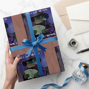 Funny Wizard Frog Fantasy Meme Wrapping Paper Roll Call Me Magic Cuz I Be Gathering MTG Gamer TS02 Mocha Print Your Wear