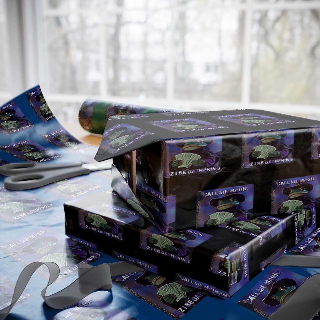 Funny Wizard Frog Fantasy Meme Wrapping Paper Roll Call Me Magic Cuz I Be Gathering MTG Gamer TS02 Black Print Your Wear
