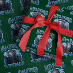 Funny Wizard Wrapping Paper Roll Mana is Stored in The Balls Magician Sorcerer Witcher TS10 Green Print Your Wear