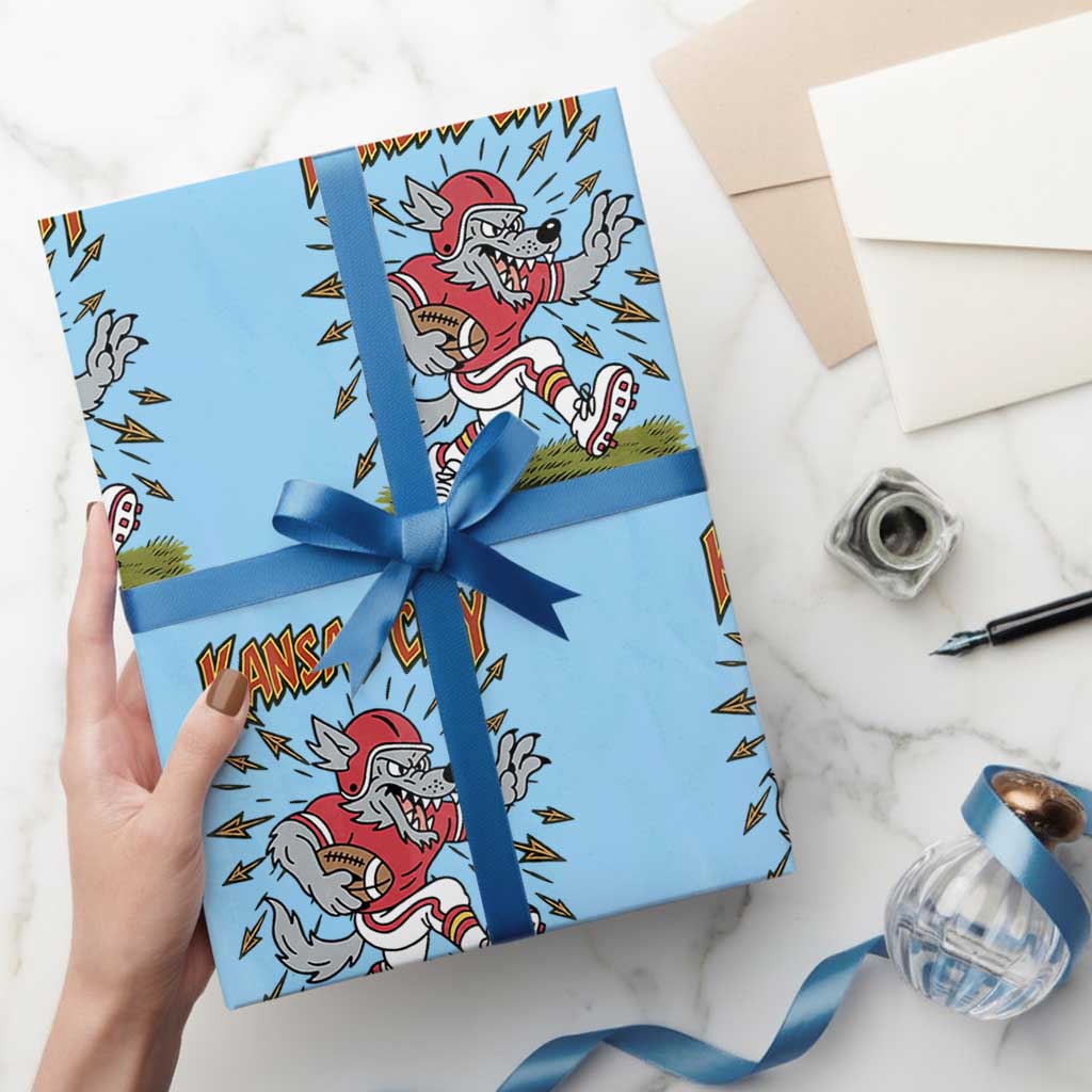 Funny Wolf Football Lover Wrapping Paper Roll Sport Humor Gift TS12 Light Blue Print Your Wear