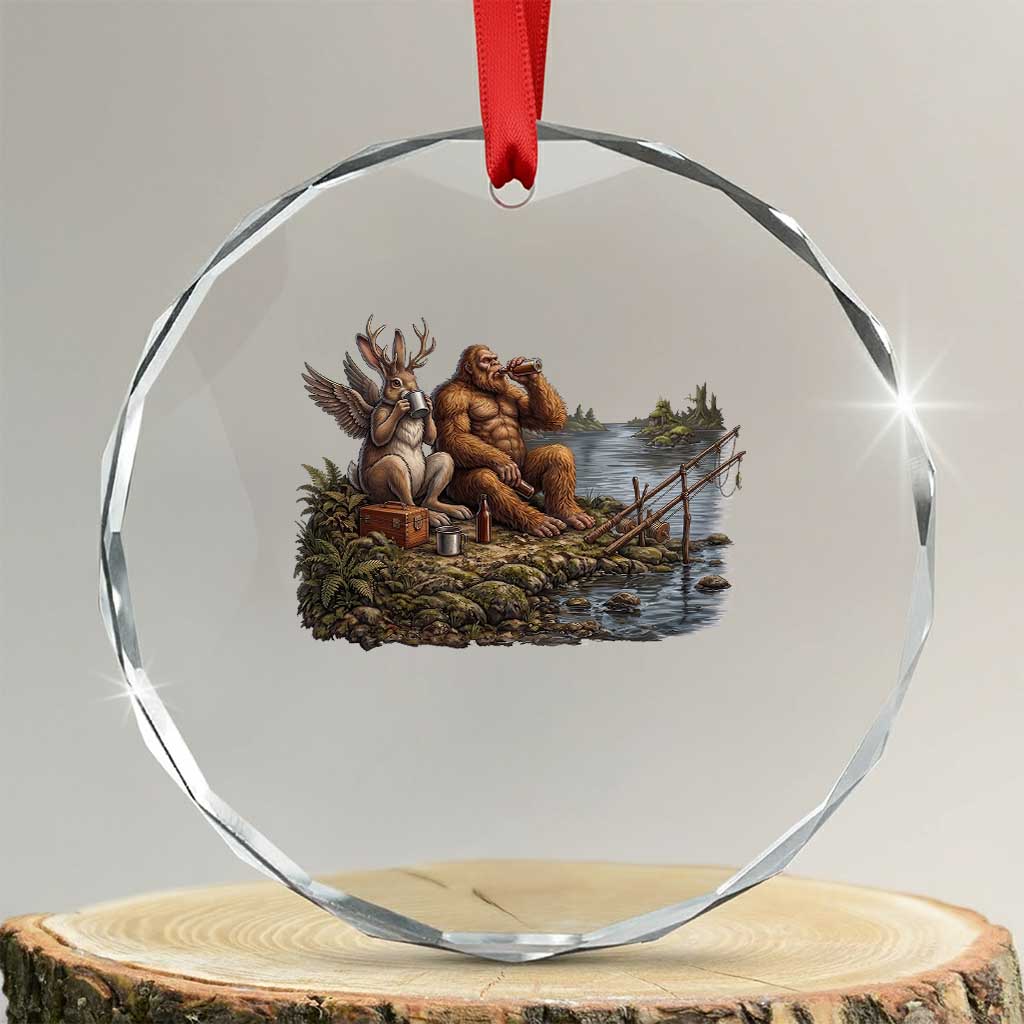 Funny Wolpertinger Bigfoot Fishing Crystal Glass Ornament Beer Drinking Cryptid Fisherman Gift TS12 Transparent Glass 3'' Circle Print Your Wear
