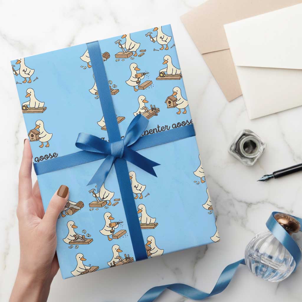 Funny Woodworker Graphic Wrapping Paper Roll Just A Carpenter Goose TS12 Light Blue Print Your Wear