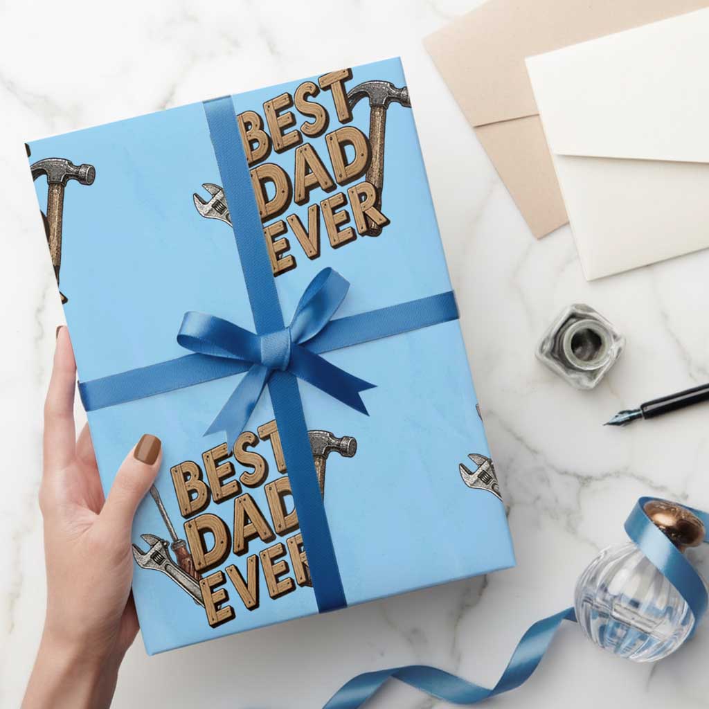 Funny Woodworking Dad Gift Wrapping Paper Roll Best Dad Ever TS12 Light Blue Print Your Wear