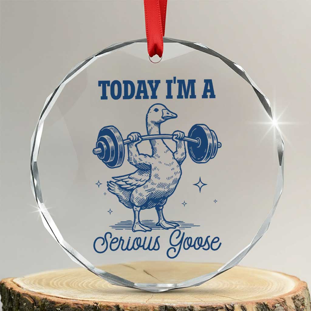 Funny Workout Silly Goose Crystal Glass Ornament Today I'm A Serious Goose Lifting Weights Gym TS02 Transparent Glass 3'' Circle Print Your Wear