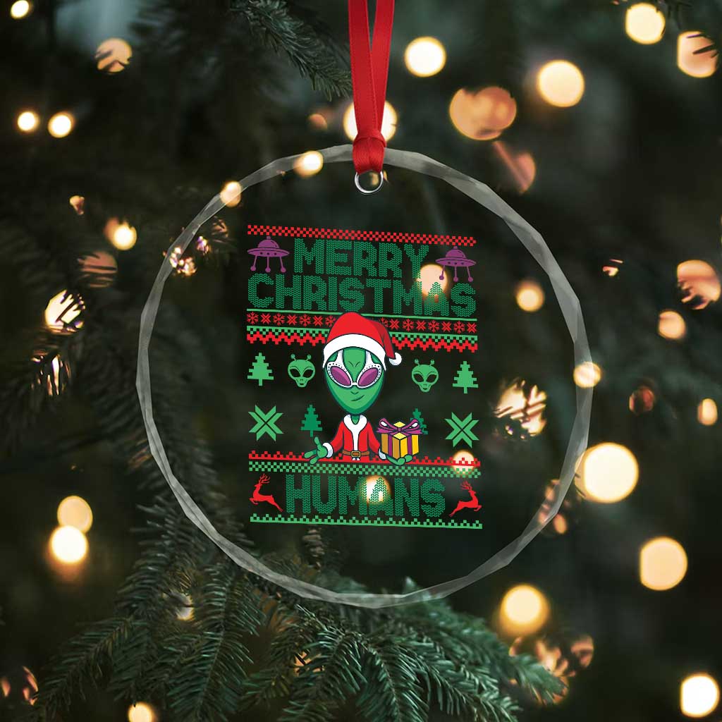 Funny Xmas Alien Santa Crystal Glass Ornament Merry Christmas Humans UFO Outer Space TS09 Print Your Wear