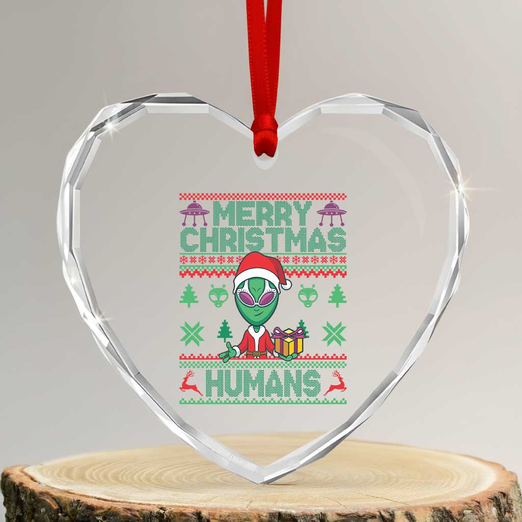 Funny Xmas Alien Santa Heart Crystal Glass Ornament Merry Christmas Humans UFO Outer Space TS09 Transparent Glass 3'' Heart Print Your Wear