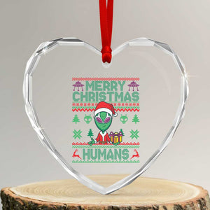 Funny Xmas Alien Santa Heart Crystal Glass Ornament Merry Christmas Humans UFO Outer Space TS09 Transparent Glass 3'' Heart Print Your Wear