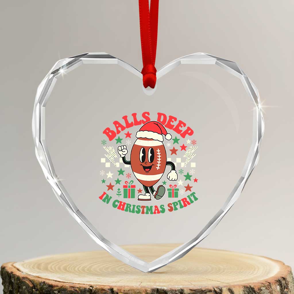 Funny Xmas American Football Heart Crystal Glass Ornament Balls Deep In Christmas Spirit Game Day - Print Your Wear