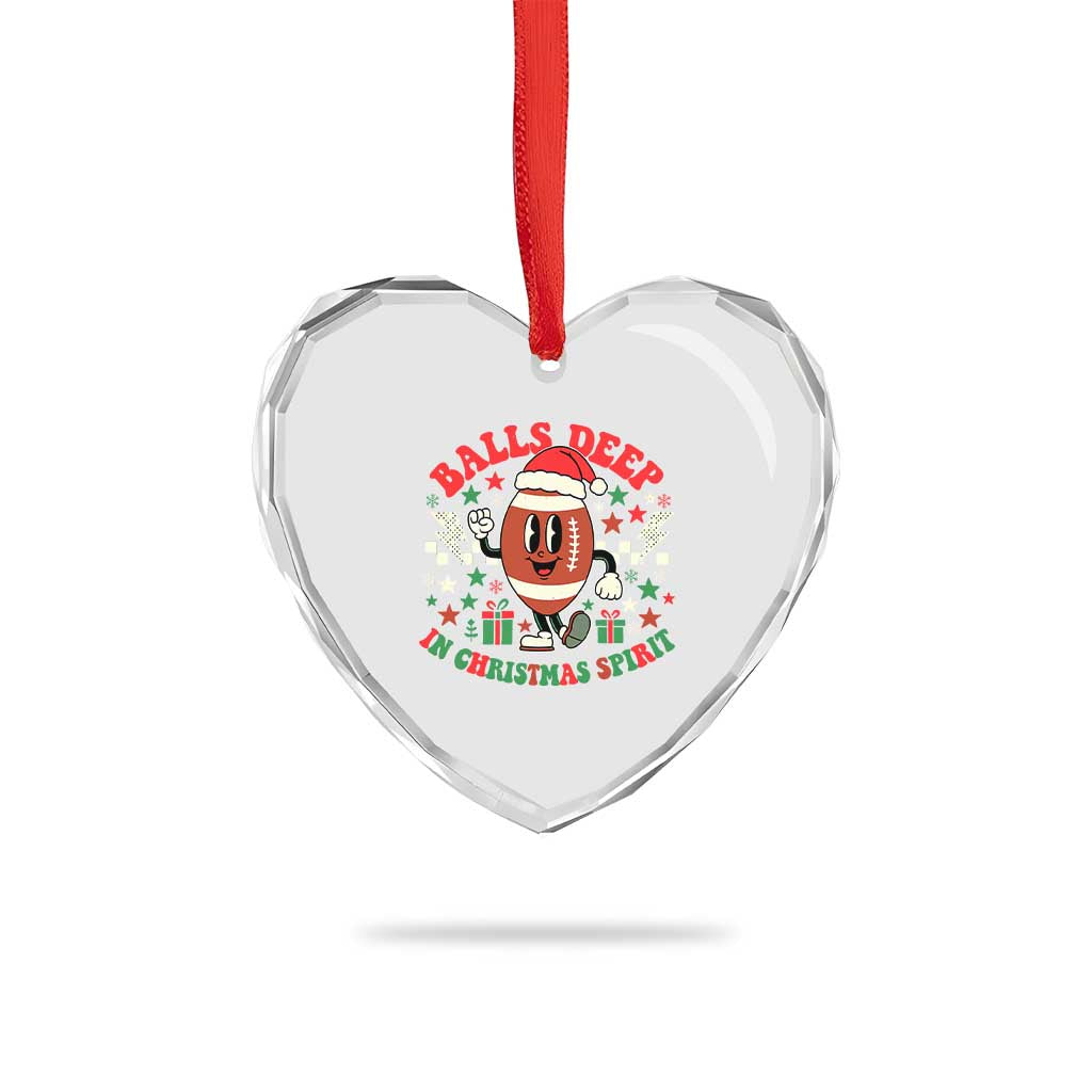 Funny Xmas American Football Heart Crystal Glass Ornament Balls Deep In Christmas Spirit Game Day - Print Your Wear