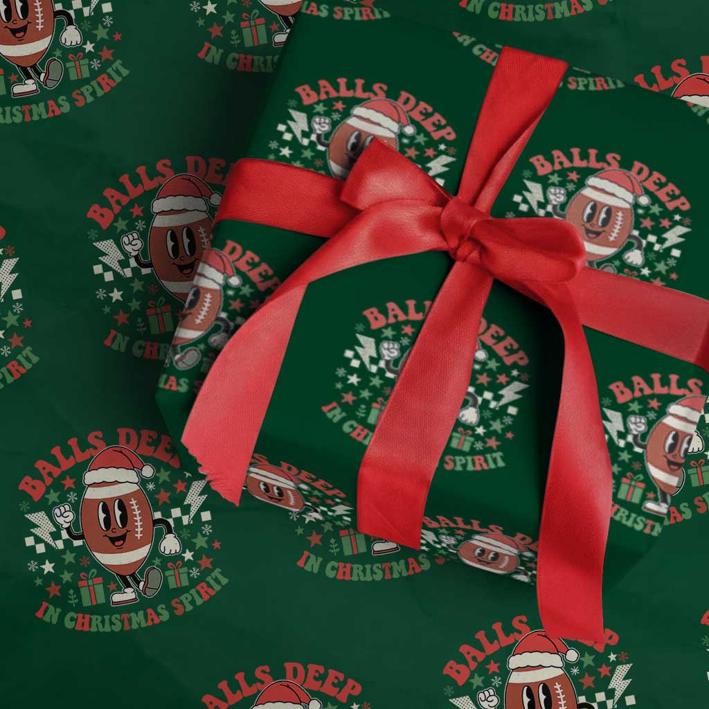 Funny Xmas American Football Wrapping Paper Roll Balls Deep In Christmas Spirit Game Day - Print Your Wear