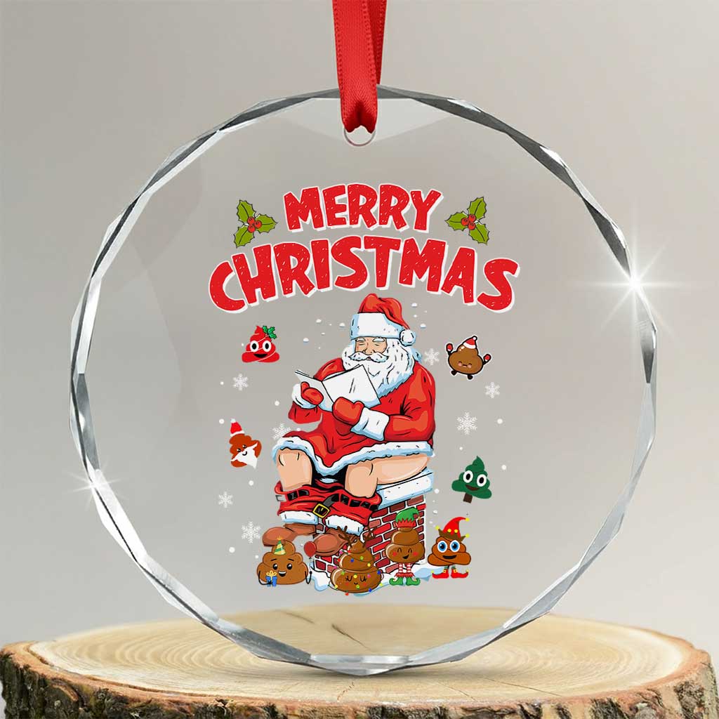 Funny Xmas Bad Santa Crystal Glass Ornament Santa Pooping Down The Chimney TS09 Transparent Glass 3'' Circle Print Your Wear