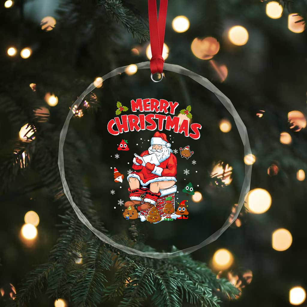 Funny Xmas Bad Santa Crystal Glass Ornament Santa Pooping Down The Chimney TS09 Print Your Wear