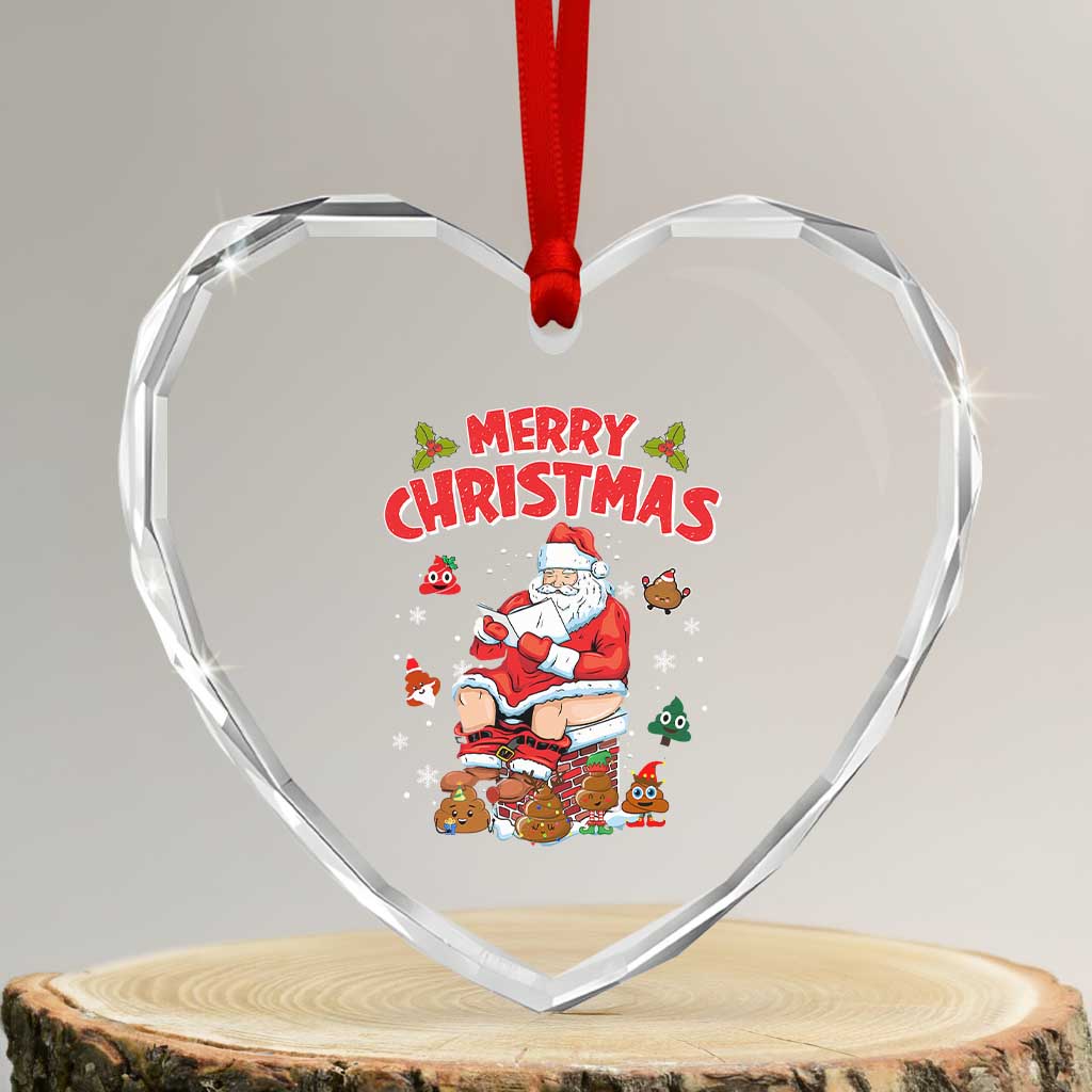 Funny Xmas Bad Santa Heart Crystal Glass Ornament Santa Pooping Down The Chimney TS09 Transparent Glass 3'' Heart Print Your Wear