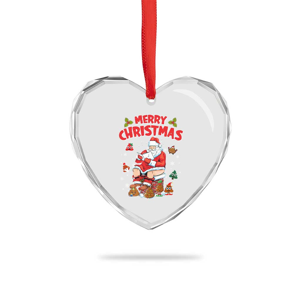 Funny Xmas Bad Santa Heart Crystal Glass Ornament Santa Pooping Down The Chimney TS09 Print Your Wear