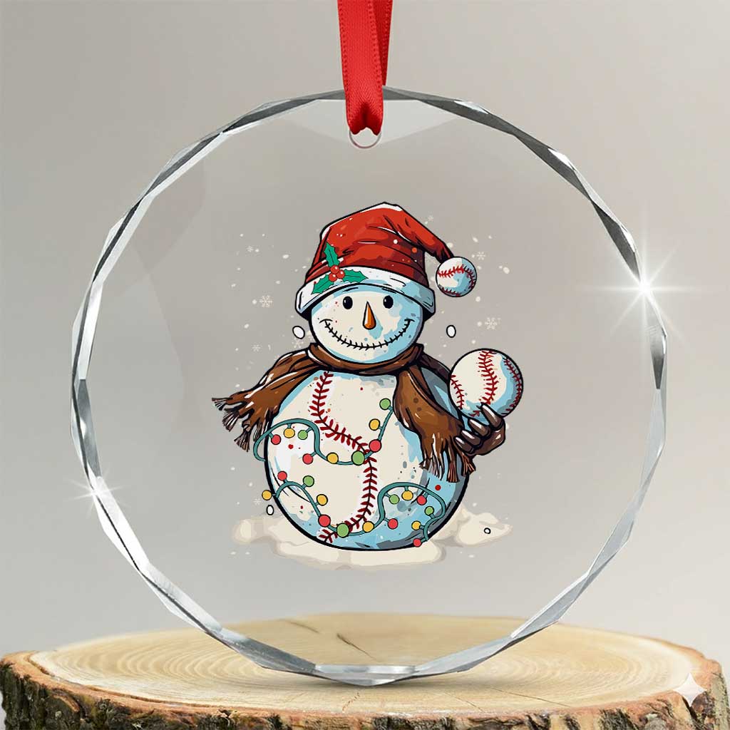 Funny Xmas Baseball Crystal Glass Ornament Cute Snowman Baseball Players Santa Hat TS11 Transparent Glass 3'' Circle Print Your Wear