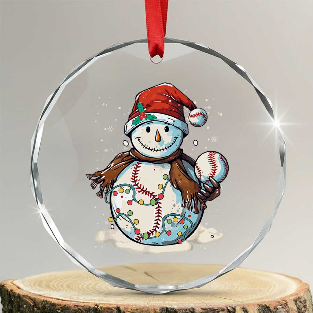 Funny Xmas Baseball Crystal Glass Ornament Cute Snowman Baseball Players Santa Hat TS11 Transparent Glass 3'' Circle Print Your Wear