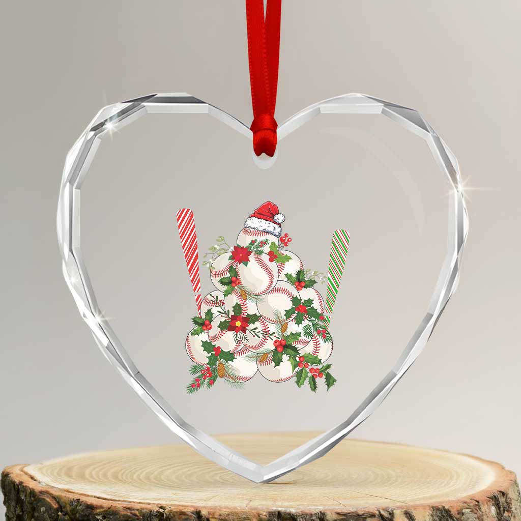 Funny Xmas Baseball Heart Crystal Glass Ornament Santa Sports Balls Snow Xmas Tree TS11 Transparent Glass 3'' Heart Print Your Wear