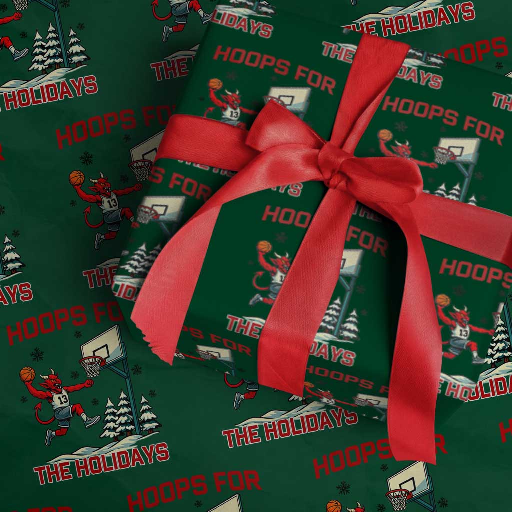 Funny Xmas Basketball Jersey Devil Wrapping Paper Roll Hoops For The Holidays TS12 Green Print Your Wear