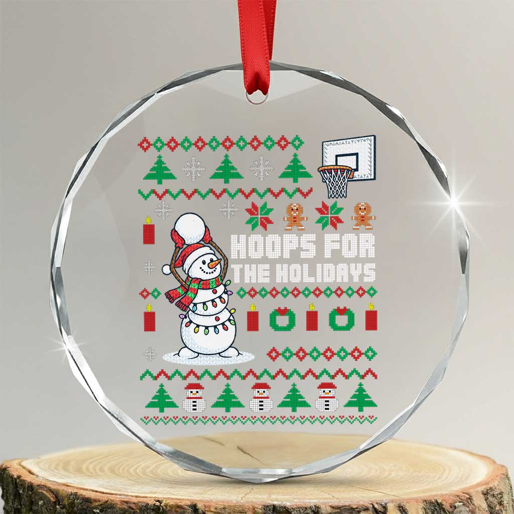Funny Xmas Basketball Snowmen Crystal Glass Ornament Hoops For The Holidays Ugly Sweater TS12 Transparent Glass 3'' Circle Print Your Wear