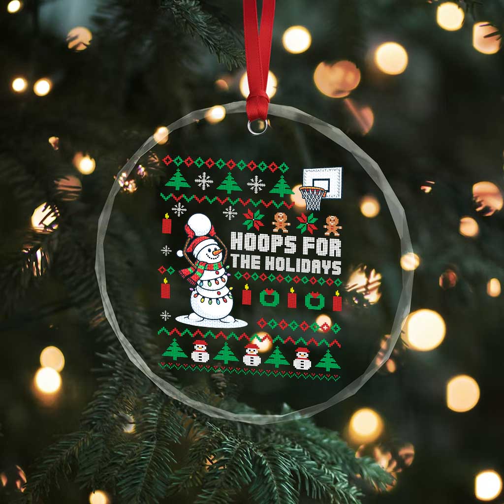 Funny Xmas Basketball Snowmen Crystal Glass Ornament Hoops For The Holidays Ugly Sweater TS12 Print Your Wear