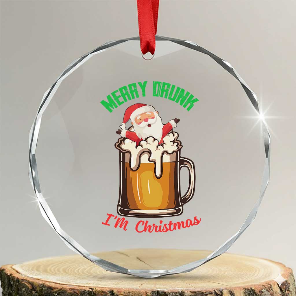 Funny Xmas Beer Crystal Glass Ornament Merry Drunk I'm Xmas Wasted Santa TS11 Transparent Glass 3'' Circle Print Your Wear