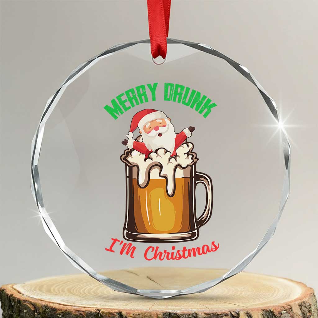 Funny Xmas Beer Crystal Glass Ornament Merry Drunk I'm Xmas Wasted Santa TS11 Transparent Glass 3'' Circle Print Your Wear