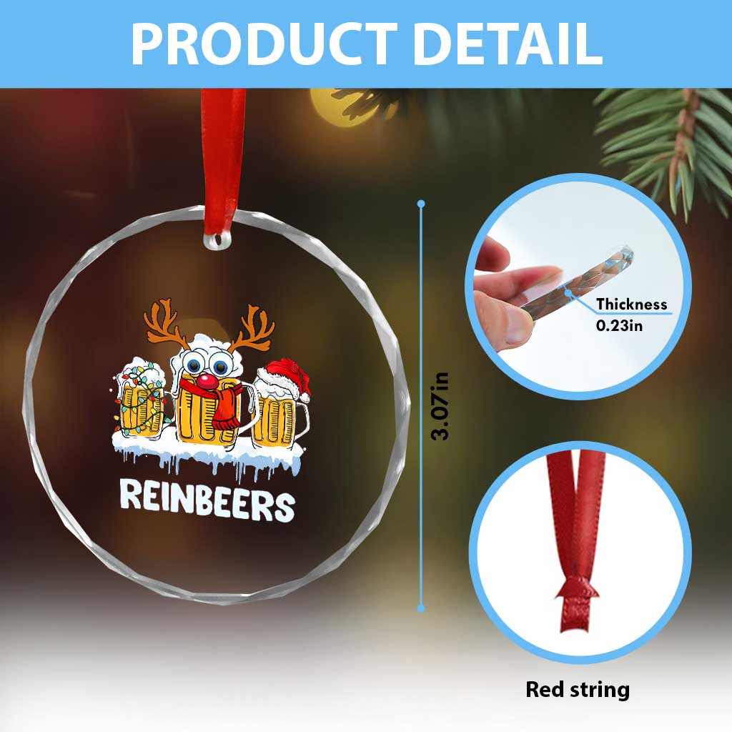 Funny Xmas Beer Crystal Glass Ornament Reinbeers Reindeer Drinking Beer TS09 Print Your Wear