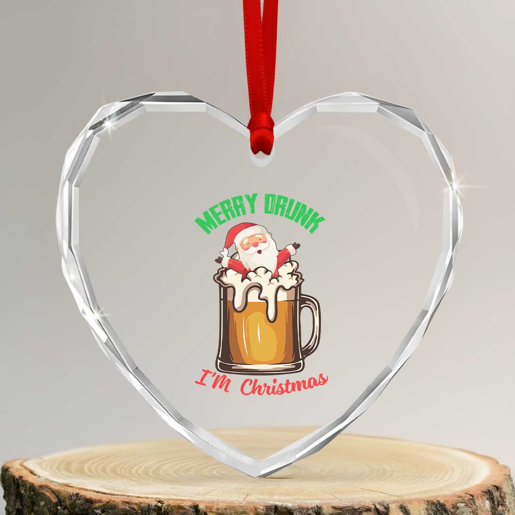 Funny Xmas Beer Heart Crystal Glass Ornament Merry Drunk I'm Xmas Wasted Santa TS11 Transparent Glass 3'' Heart Print Your Wear