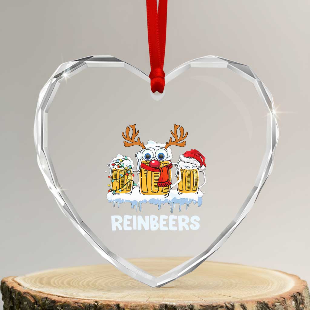 Funny Xmas Beer Heart Crystal Glass Ornament Reinbeers Reindeer Drinking Beer TS09 Transparent Glass 3'' Heart Print Your Wear