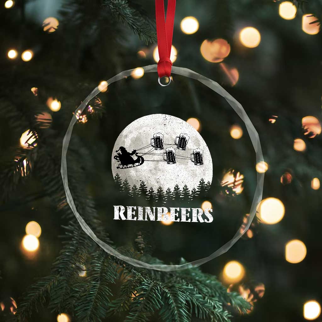 Funny Xmas Beers Crystal Glass Ornament Reinbeers Santa Sleigh Moon TS11 Print Your Wear