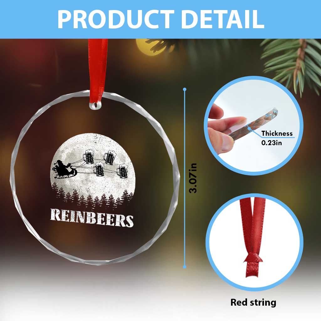 Funny Xmas Beers Crystal Glass Ornament Reinbeers Santa Sleigh Moon TS11 Print Your Wear