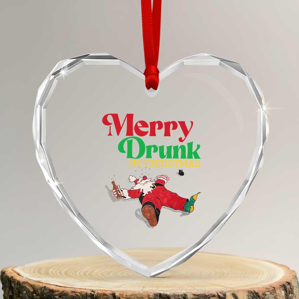 Funny Xmas Beers Heart Crystal Glass Ornament Merry Drunk I'm Christmas Santa TS11 Transparent Glass 3'' Heart Print Your Wear