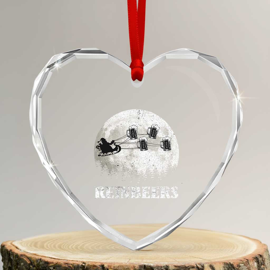 Funny Xmas Beers Heart Crystal Glass Ornament Reinbeers Santa Sleigh Moon TS11 Transparent Glass 3'' Heart Print Your Wear