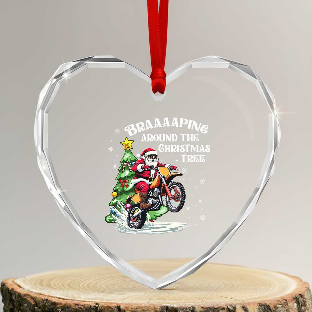 Funny Xmas Biker Heart Crystal Glass Ornament Braaaaping Around The Christmas Tree Dirt Bike Santa TS11 Transparent Glass 3'' Heart Print Your Wear