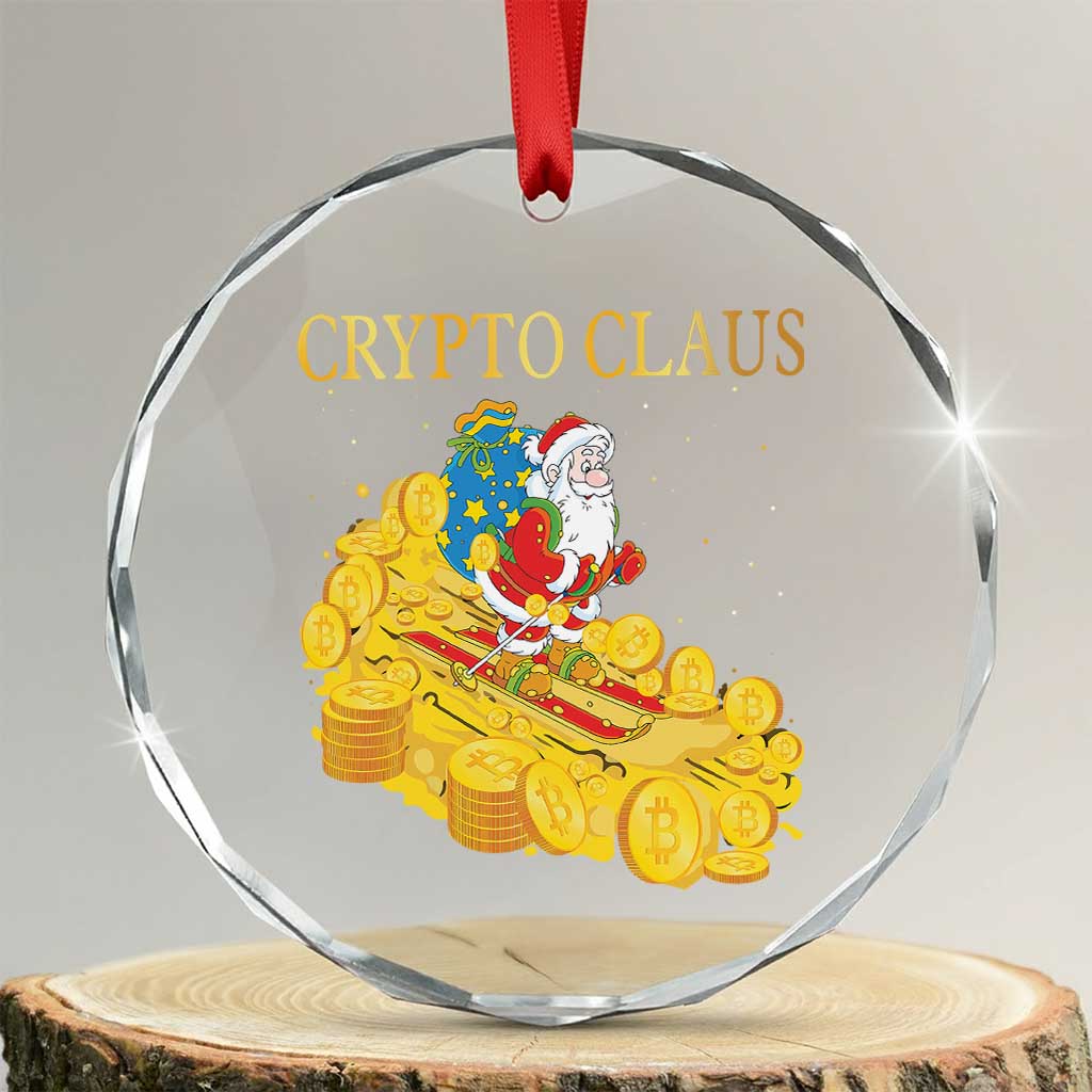 Funny Xmas Bitcoin Crypto Claus Crystal Glass Ornament TS09 Transparent Glass 3'' Circle Print Your Wear