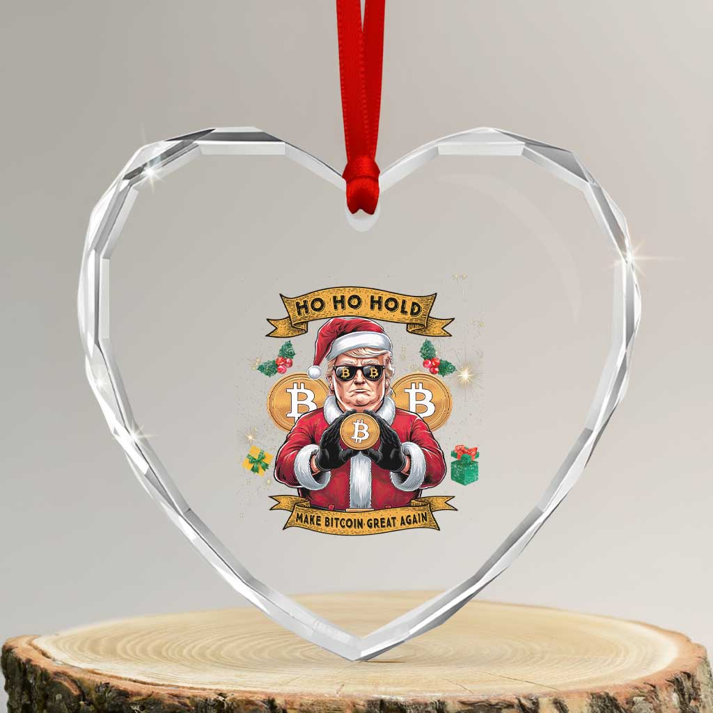 Funny Xmas Bitcoin Heart Crystal Glass Ornament Ho Ho Hold Merry Crypto Santa Trump TS09 Transparent Glass 3'' Heart Print Your Wear