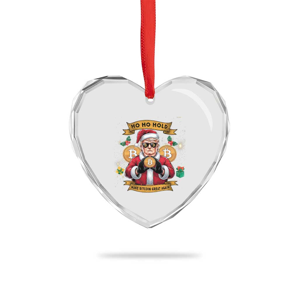 Funny Xmas Bitcoin Heart Crystal Glass Ornament Ho Ho Hold Merry Crypto Santa Trump TS09 Print Your Wear