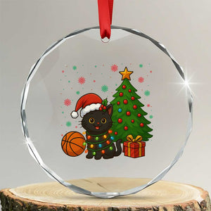Funny Xmas Black Cat Crystal Glass Ornament Gift For Cat Lover TS12 Transparent Glass 3'' Circle Print Your Wear